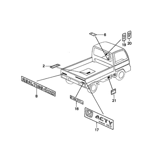 Honda Acty HA3 HA4 E07A Badges and Decals  75719-SJ7-J01ZE 75747-SJ6-000ZE 75731-SJ6-J02ZE 75730-SJ7-J11ZE 75730-SJ7-J01ZE 75730-SJ7-J31ZB 75730-SJ6-J01ZHKei Truck Garage Sydney Australia