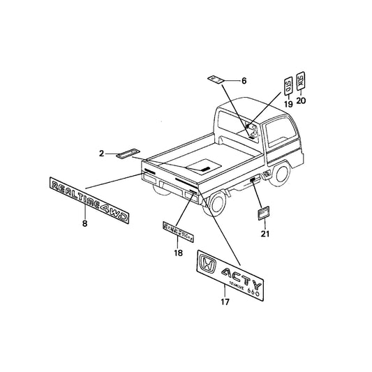 Honda Acty HA3 HA4 E07A Badges and Decals 75719-SJ7-J01ZE 75747-SJ6-000ZE 75731-SJ6-J02ZE 75730-SJ7-J11ZE 75730-SJ7-J01ZE 75730-SJ7-J31ZB 75730-SJ6-J01ZHKei Truck Garage Sydney Australia