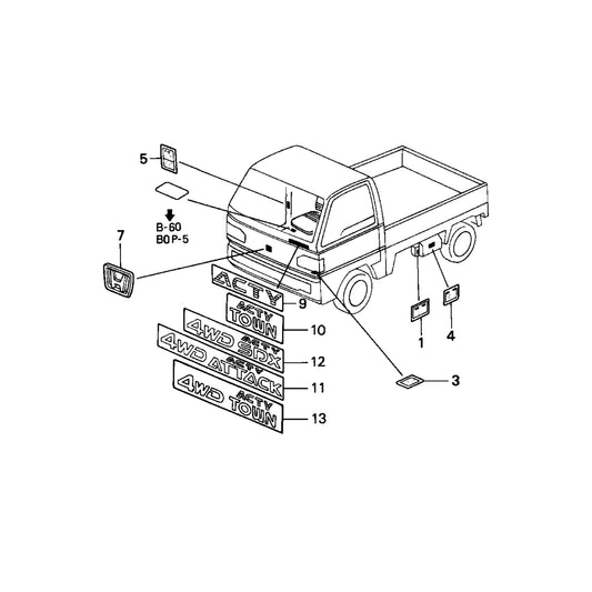 Honda Acty HA3 HA4 E07A Badges and Decals  75719-SJ7-J01ZE 75747-SJ6-000ZE 75731-SJ6-J02ZE 75730-SJ7-J11ZE 75730-SJ7-J01ZE 75730-SJ7-J31ZB 75730-SJ6-J01ZHKei Truck Garage Sydney Australia
